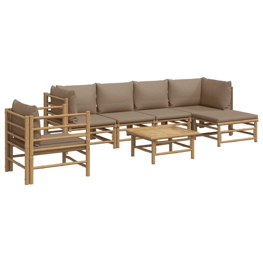 Salon de jardin meuble d'extérieur ensemble de mobilier 7 pièces avec coussins taupe bambou