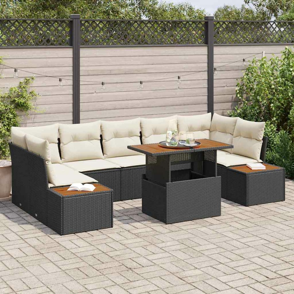Ensemble de canapé de jardin 8 pcs noir poly rotin