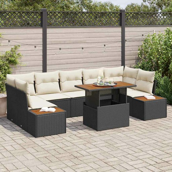Ensemble de canapé de jardin 8 pcs noir poly rotin