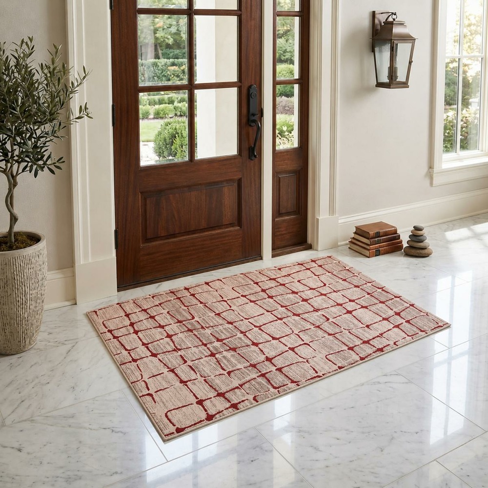 Tapis chambre 60x110 tissé beige rectangle motif géométrique lyn49 sofia