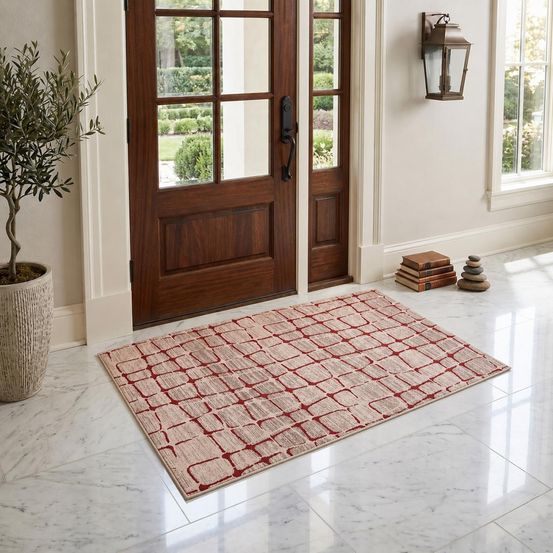 Tapis chambre 60x110 tissé beige rectangle motif géométrique lyn49 sofia