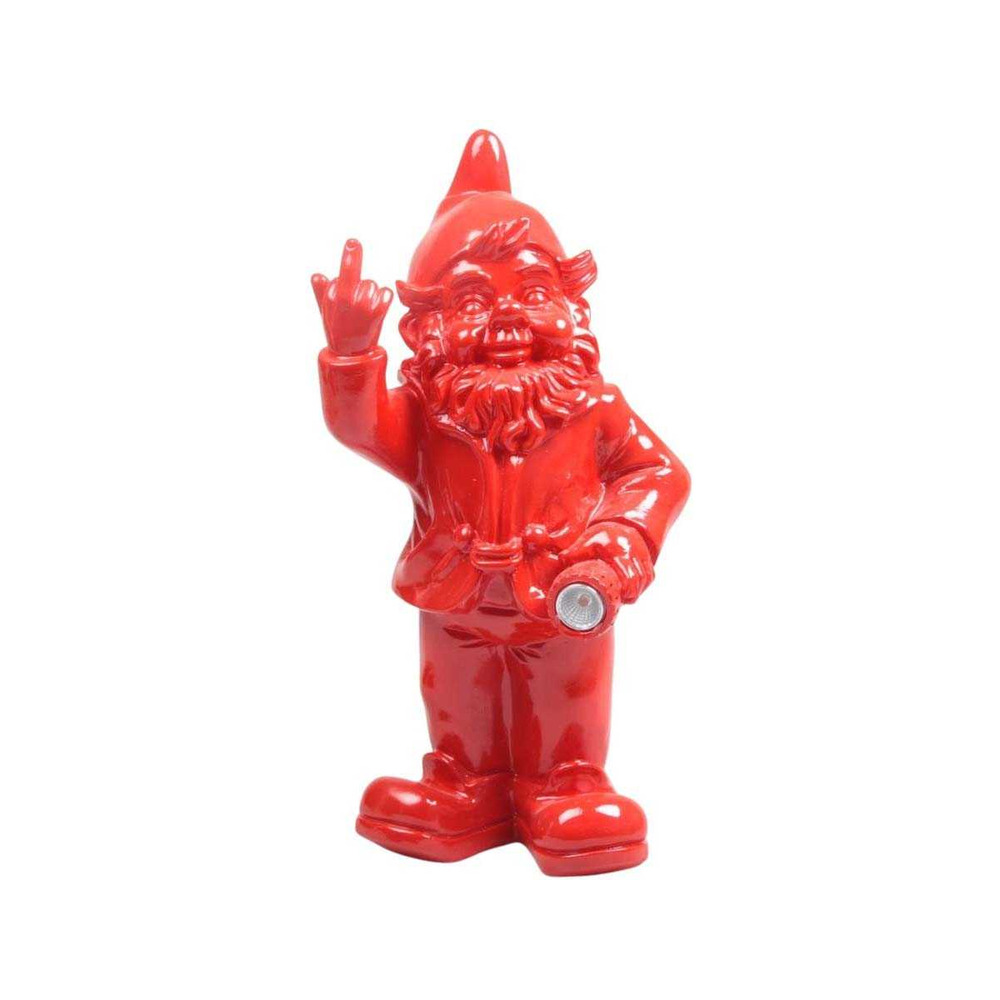 Nain de jardin en résine f*ck avec éclairage solaire 16 x 12 x 31 cm rouge