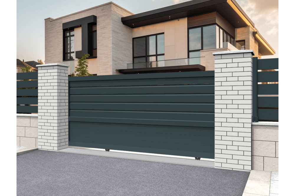 Portail coulissant mixte gris anthracite l 3000 x h 1563.6 mm motorisé