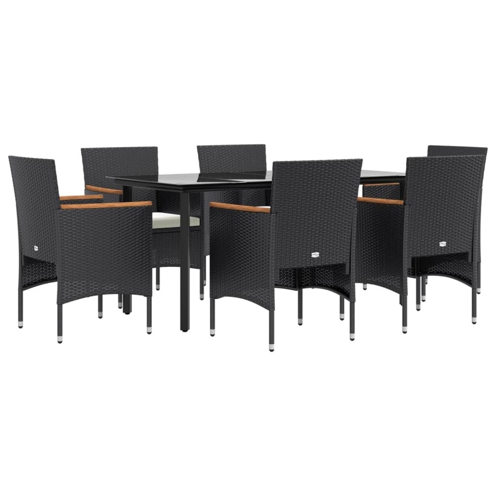 Mobilier de salle à manger de jardin avec coussins 7 pièces noir