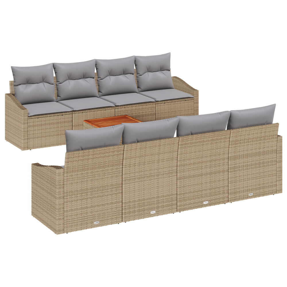 Ensemble de sofas de jardin 9 pièces avec coussins beige en rattan poly acacia