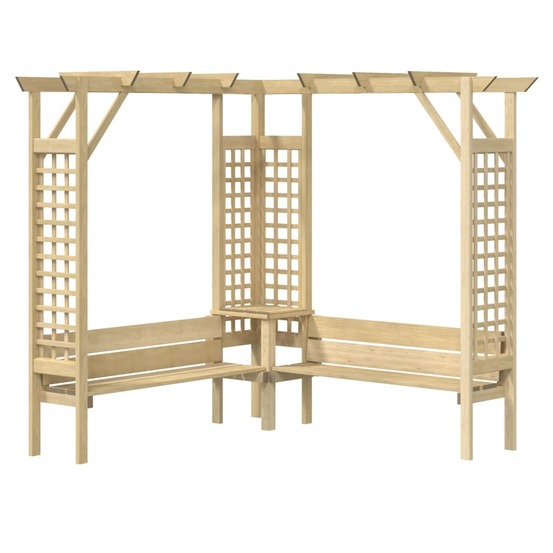 Pergola d'angle avec banc bois de pin imprégné
