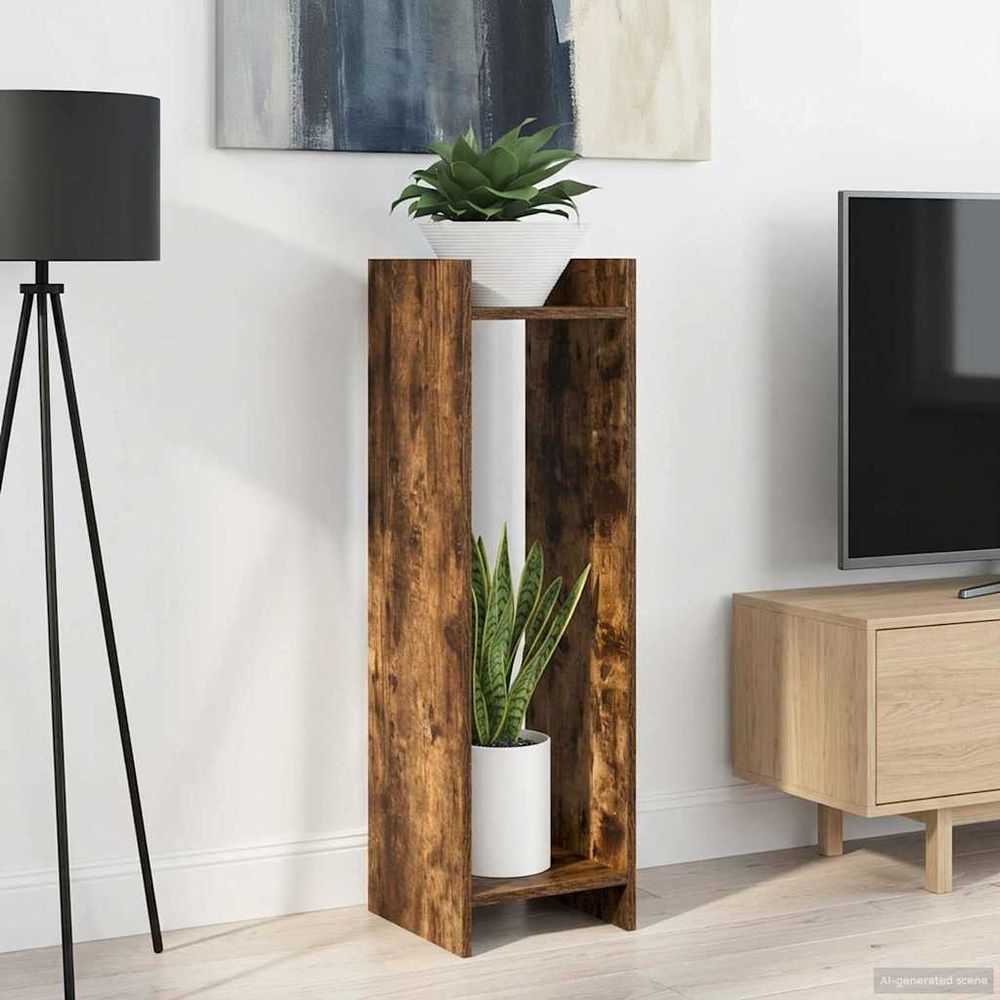 Support plante intérieur en bois 2 étagères gain place chêne fumé 30x30x100cm - comfortxl outdoor living