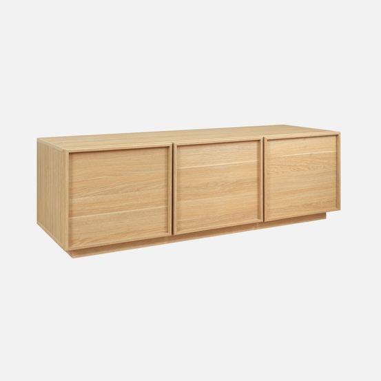 Meuble tv décor bois 3 portes l 140 x p 43 x h 45cm - kuba