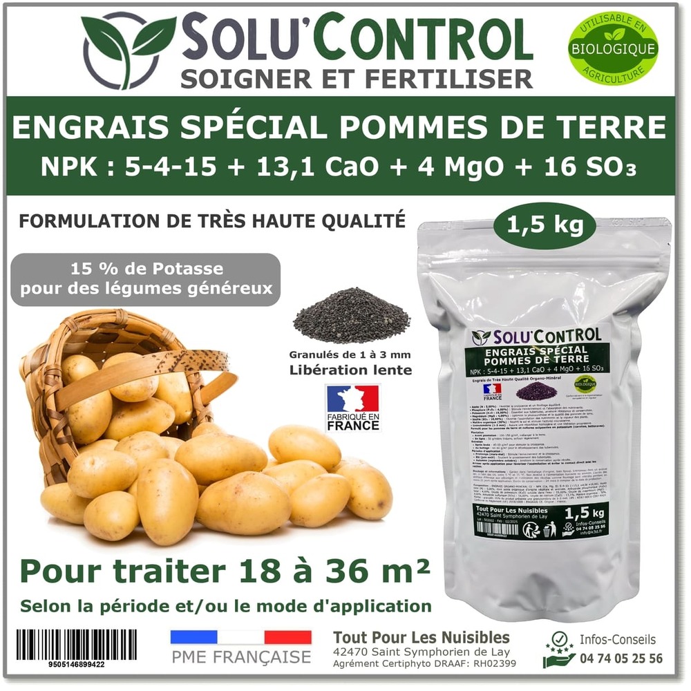 1,5 kg d' engrais spécial pommes de terre et légumes racines 5-4-15 -enrichi en potasse - croissance, grossissement. . . - uab