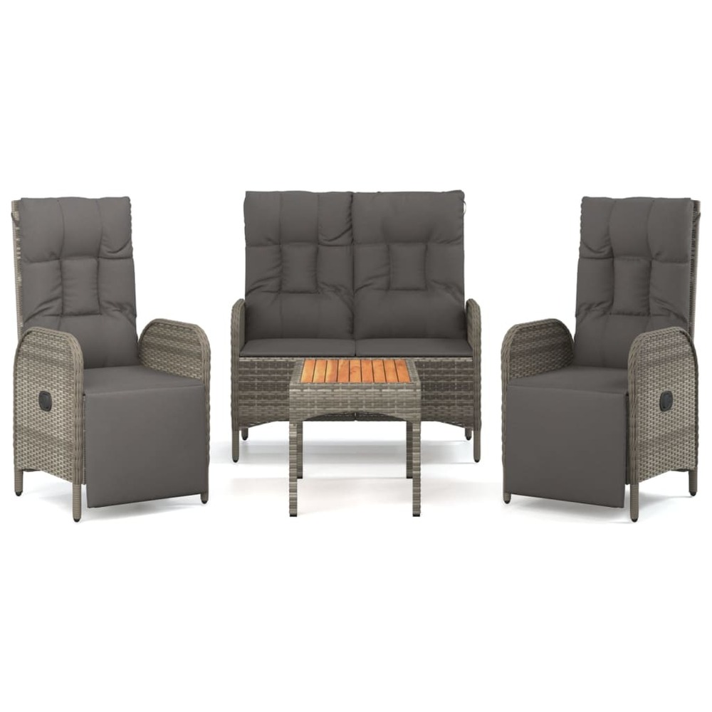 Ensemble à manger jardin 4pcs et coussins gris résine tressée