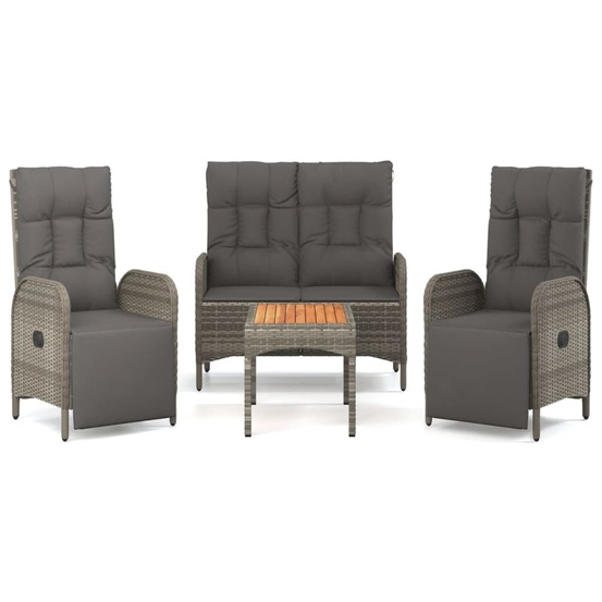 Ensemble à manger jardin 4pcs et coussins gris résine tressée