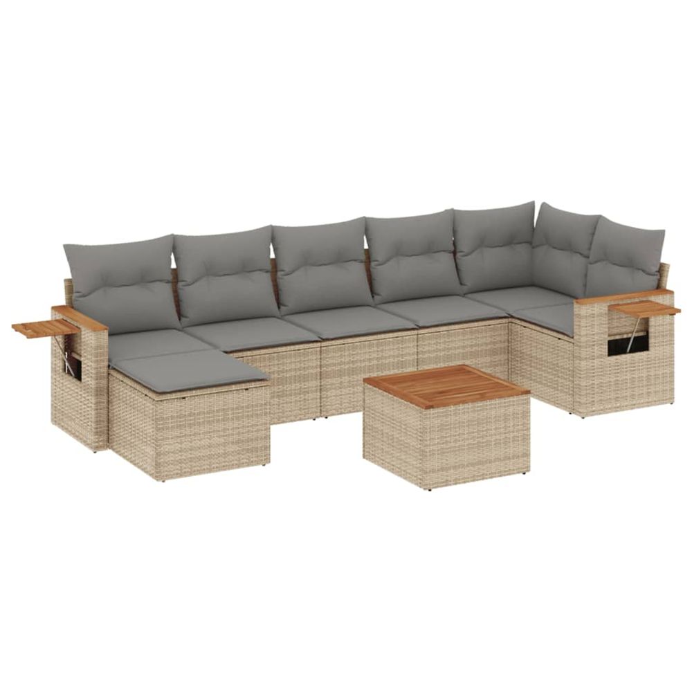 Salon de jardin avec coussins 8 pcs beige résine tressée