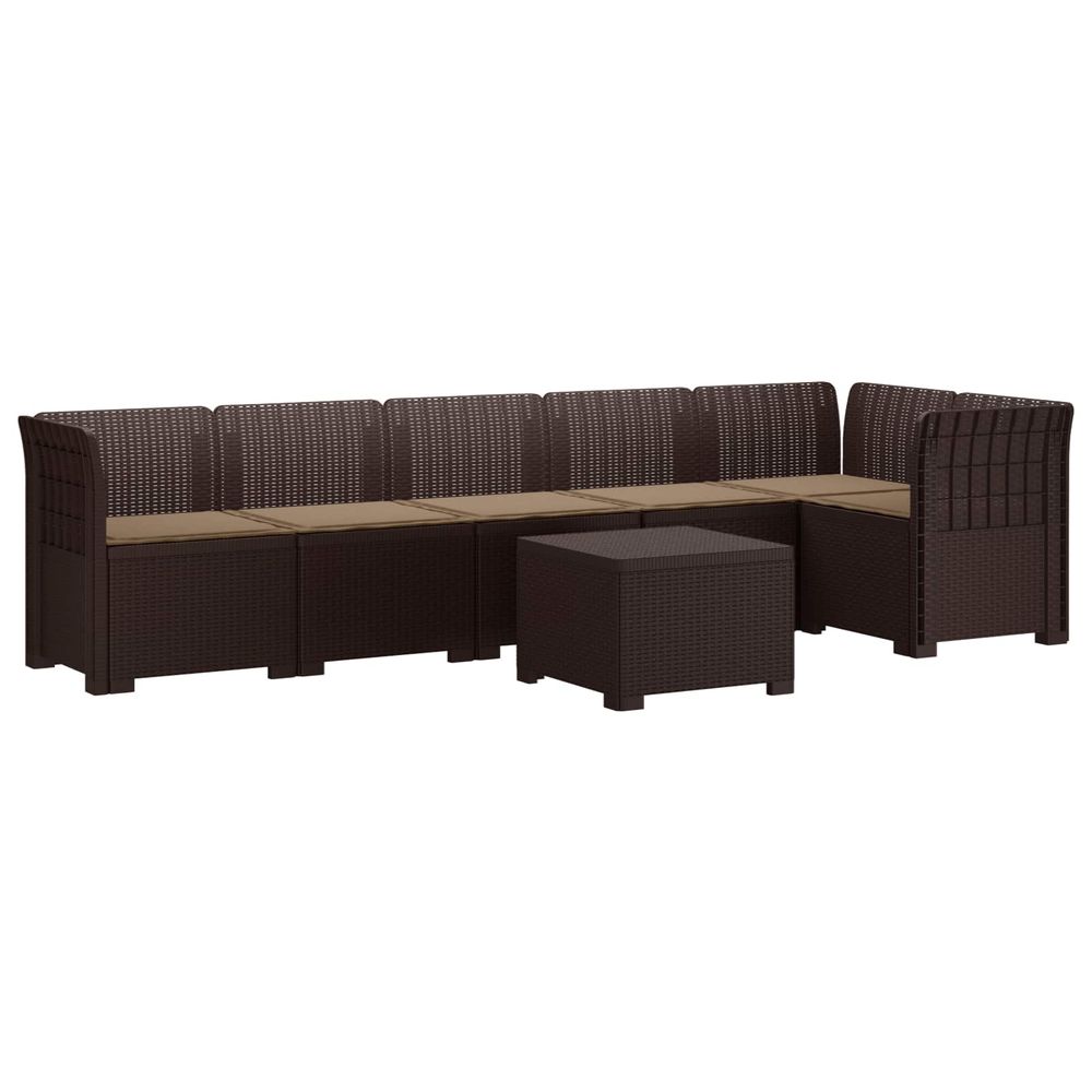 Canapé de jardin 6 places avec coussins aspect rattan pp marron