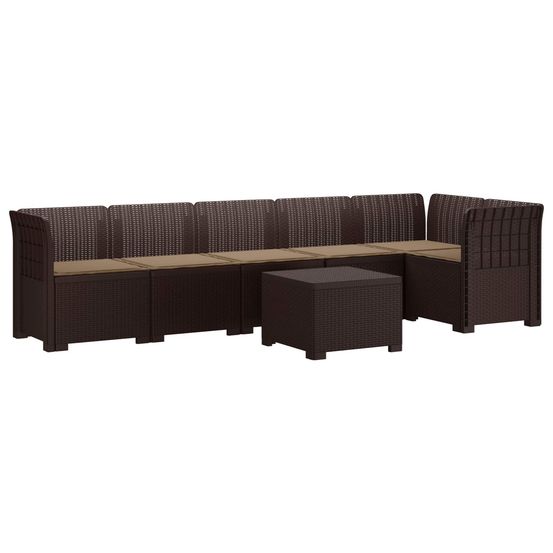 Canapé de jardin 6 places avec coussins aspect rattan pp marron