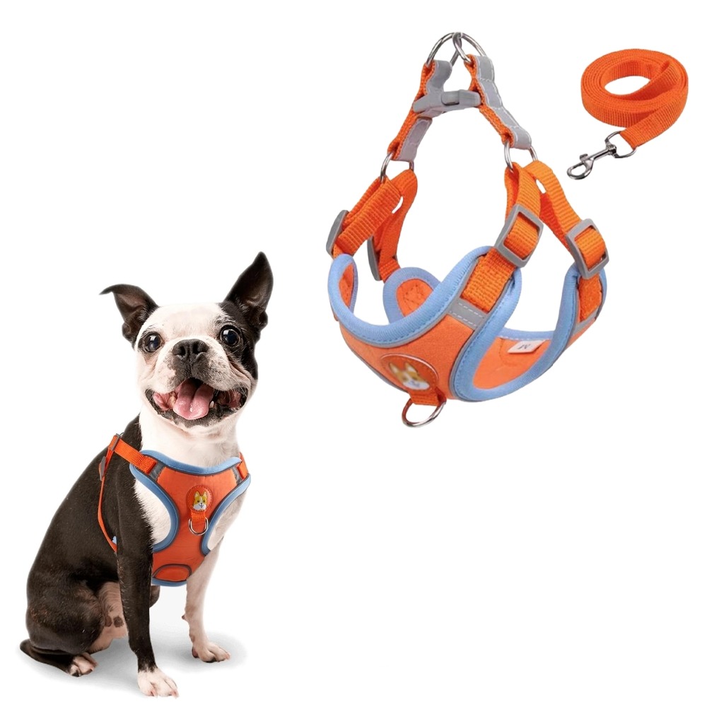 Harnais pour chien réglable en maille respirante orange s