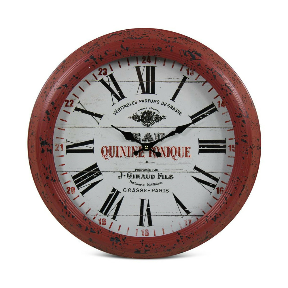 Horloge ancienne murale eau quinine tonique métal bordeaux - décoration d'autrefois