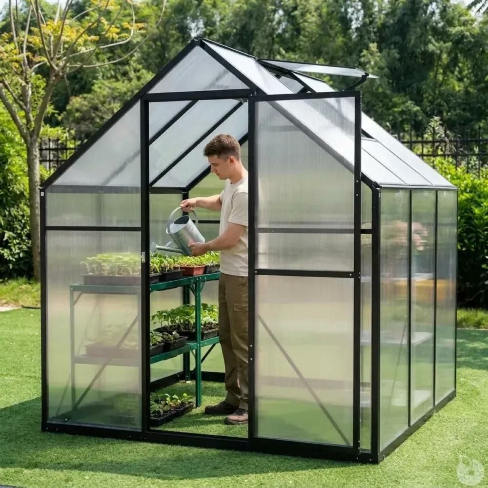 Serre de jardin en aluminium et polycarbonate 3,13 m² - 177x177x192