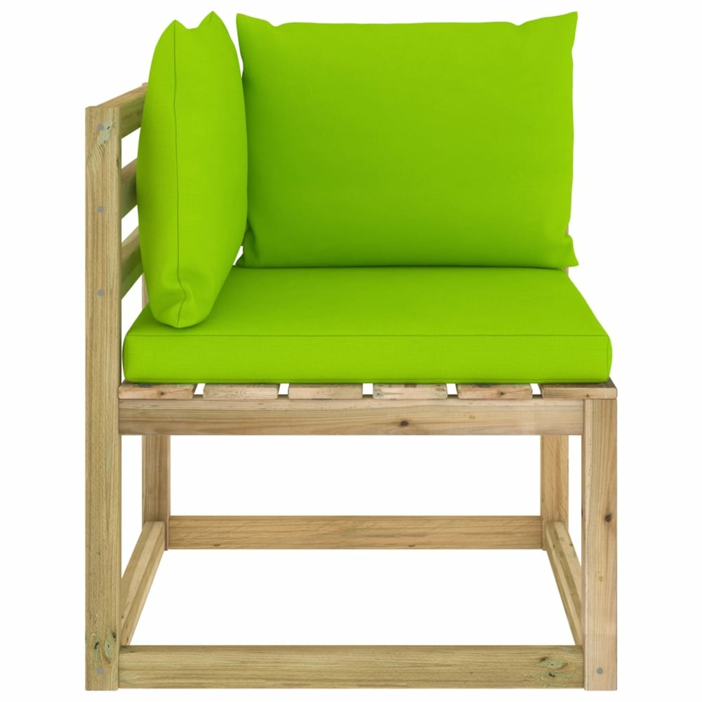 Canapé d'angle de jardin avec coussins bois imprégné de vert