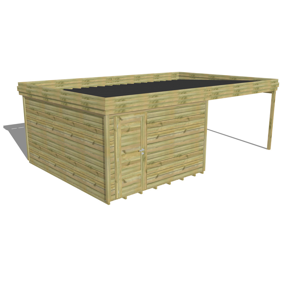 Abri de jardin bois pin traité autoclave 27mm - 6,94x4,34m / 30m2 - bac acier - plancher bois