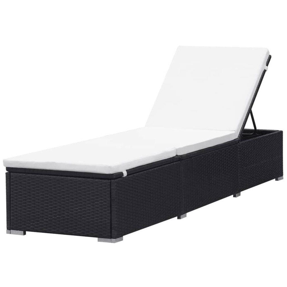 Transat chaise longue bain de soleil lit de jardin terrasse meuble d'extérieur avec coussin résine tressée noir