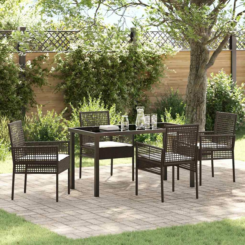 Ensemble de salle à manger pour jardin 5 pcs marron polyrotin