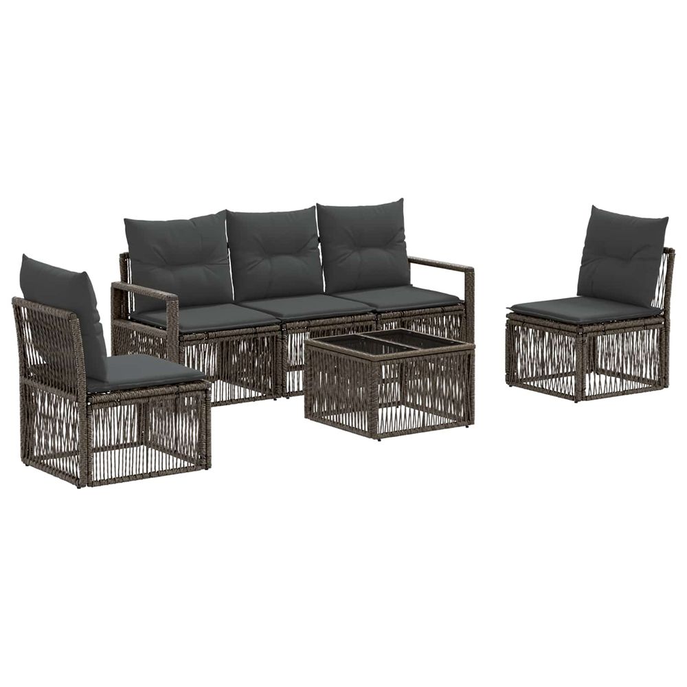 Ensemble de canapé de jardin 6 pc gris polyrotin