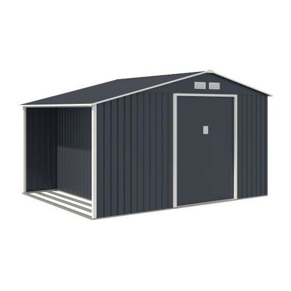Abri de jardin en métal 8,72 m² - kit d'ancrage inclus - gris anthracite