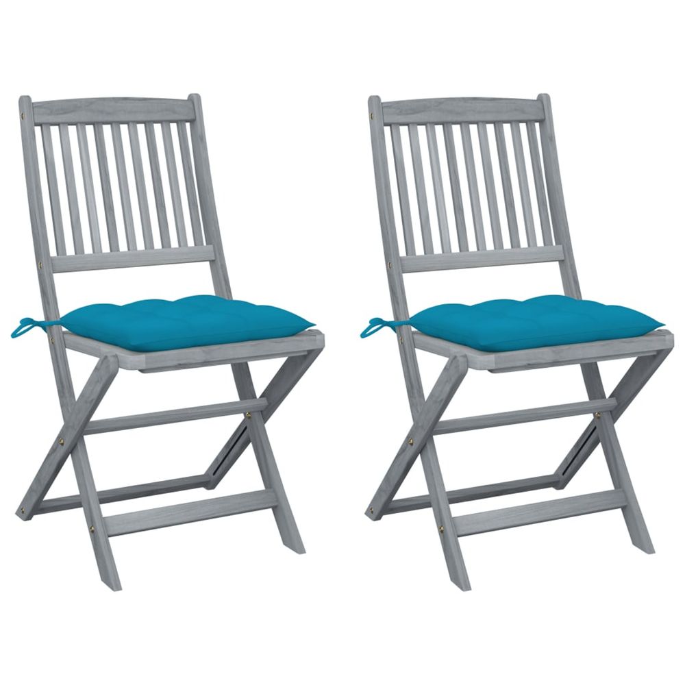 Chaises pliantes (lot de 2) avec coussins, en bois d'acacia massif