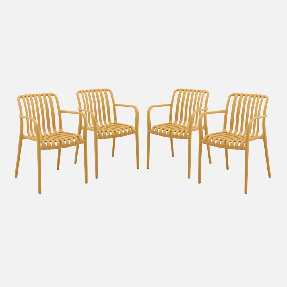 Lot de 4 fauteuils de jardin en plastique, empilables, design linéaire