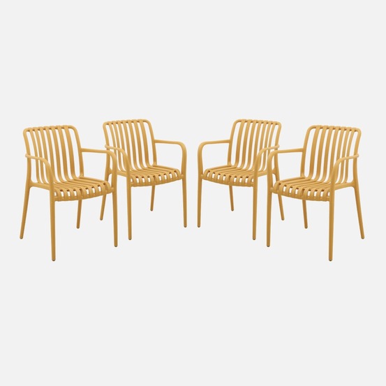 Lot de 4 fauteuils de jardin en plastique, empilables, design linéaire