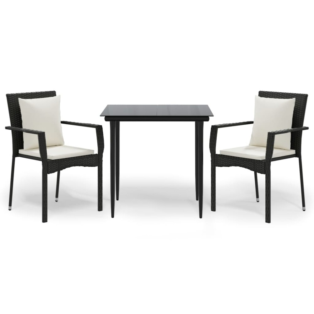 Ensemble à manger de jardin avec coussins 3 pcs noir