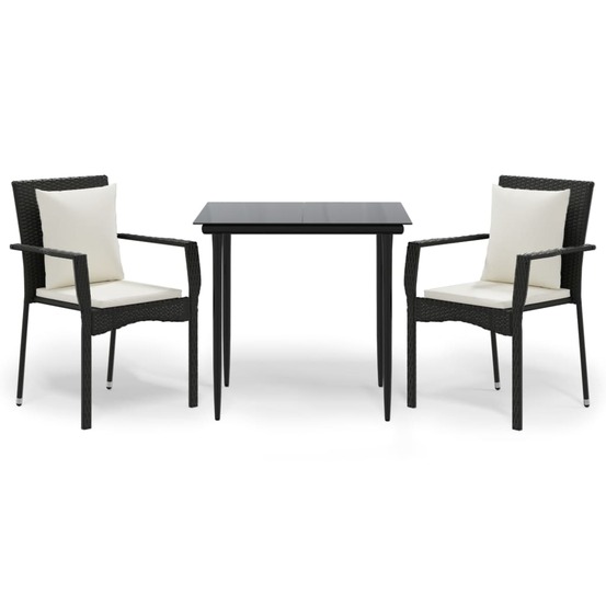 Ensemble à manger de jardin avec coussins 3 pcs noir