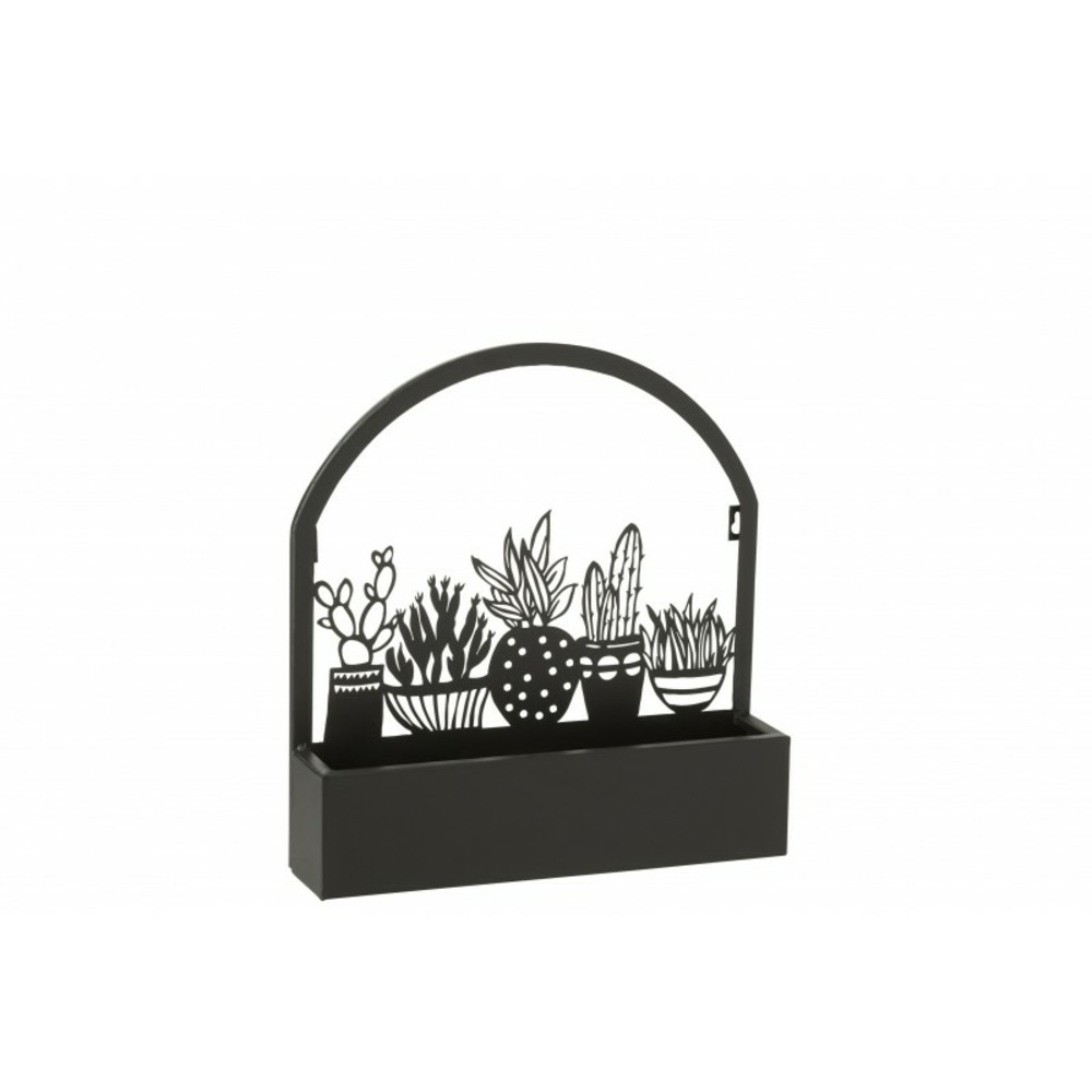 Pot de fleurs mural avec cactus en métal noir l38xl11xh40cm