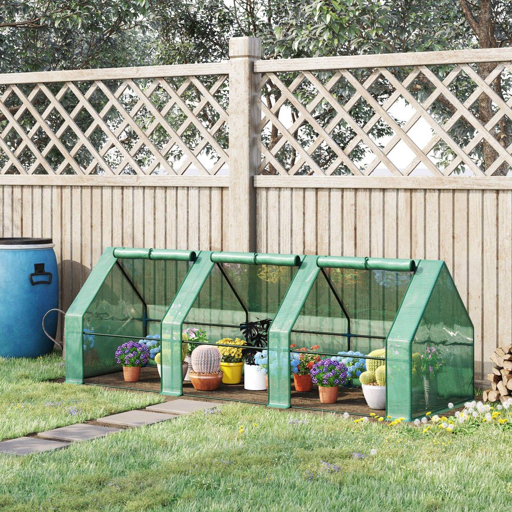 Serre de jardin tunnel acier 270 x 90 x 90 cm verte pour balcon potager 3 portes zippées - comfortxl outdoor living