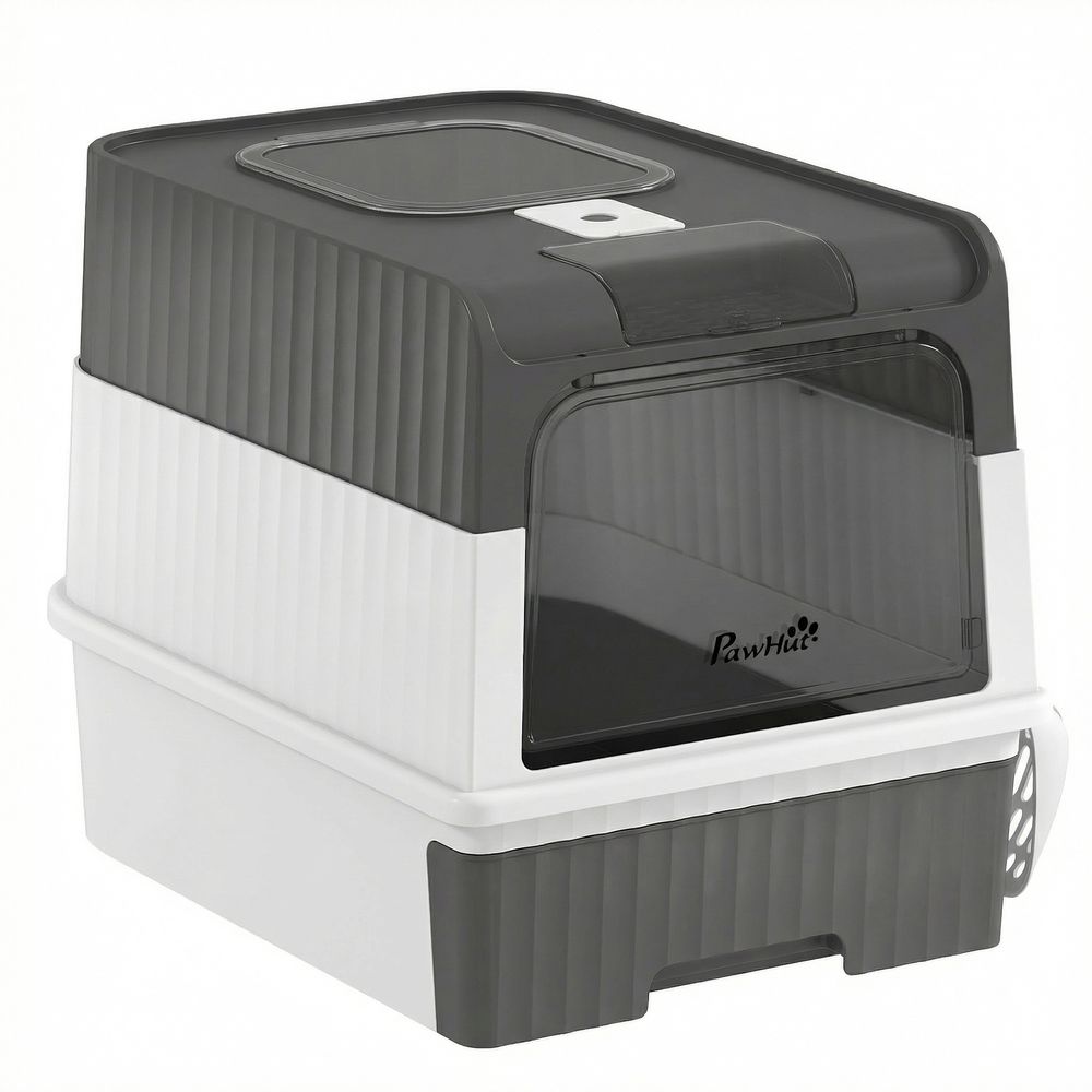 Maison de toilette pour chat grise pp abs 48x35x36 cm sortie haute anti-odeurs
