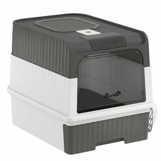 Maison de toilette pour chat grise pp abs 48x35x36 cm sortie haute anti-odeurs