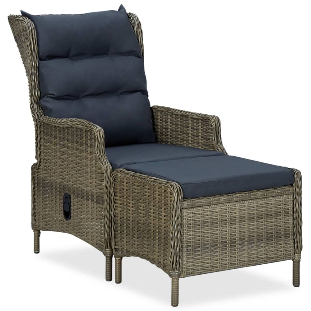 Chaise inclinable de jardin avec tabouret résine tressée marron