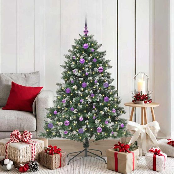 Sapin de noël artificiel 1.5m à décorer, kit complet avec guirlande 150 led et boules usb