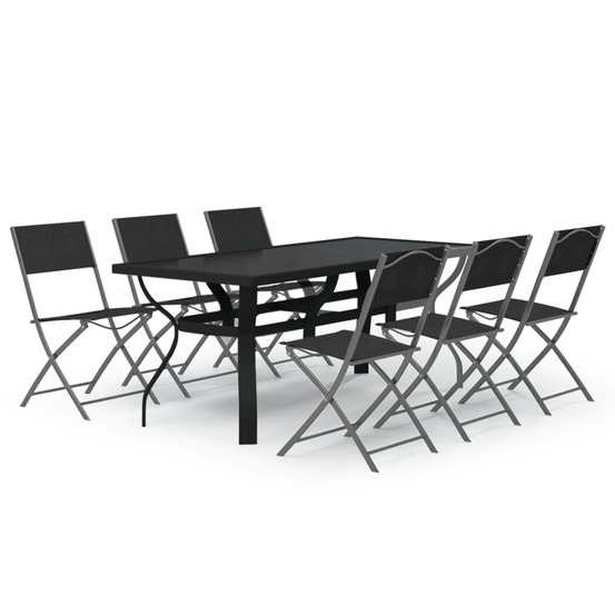 Ensemble à manger de jardin 7 pcs gris et noir
