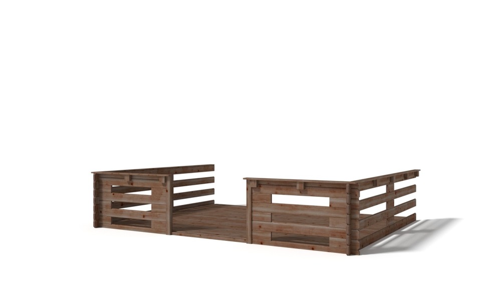 Terrasse en bois avec balustrade pour abri en bois - 12m2 - 4m x 3m - imprégnée - couleur: marron