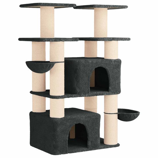 Arbre à chat avec poteaux à griffer en sisal gris foncé 147 cm