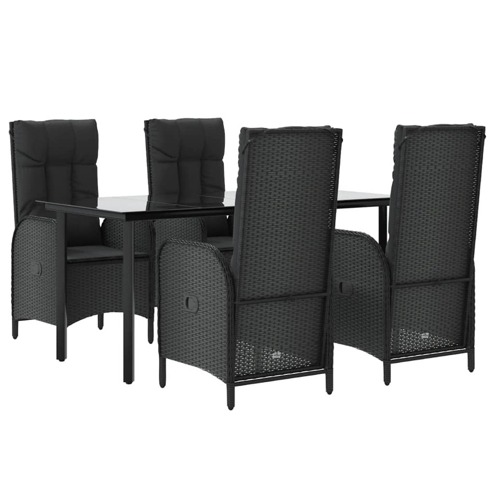 Mobilier à dîner de jardin et coussins 5 pièces noir résine tressée