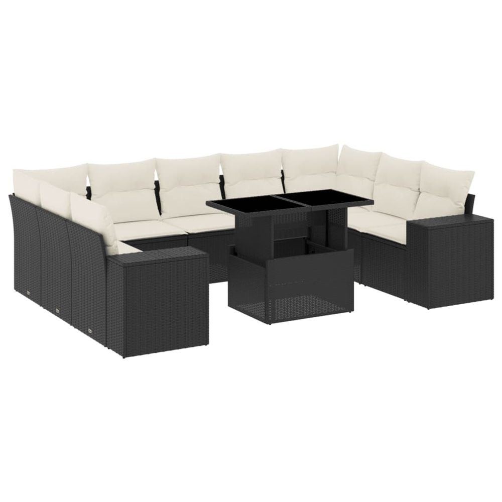 Salon de jardin 10 pcs avec coussins noir résine tressée