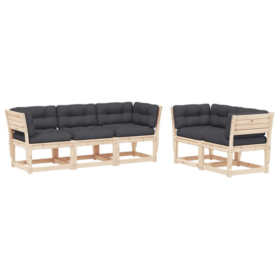 Salon de jardin 5 pcs avec coussins bois de pin massif