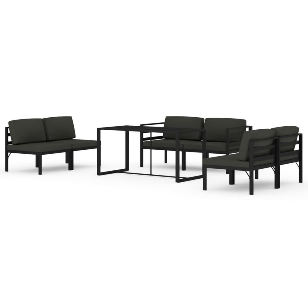 Salon de jardin 7 pcs avec coussins aluminium anthracite