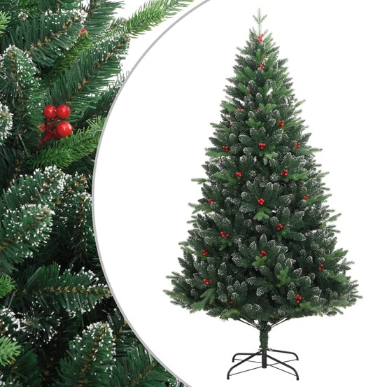 Sapin de noël artificiel à charnières avec baies rouges 210 cm