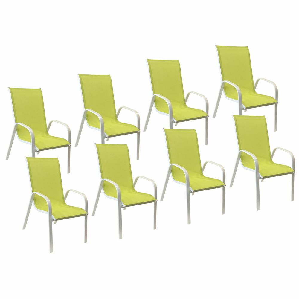 Lot de 8 chaises marbella en textilène vert - aluminium blanc