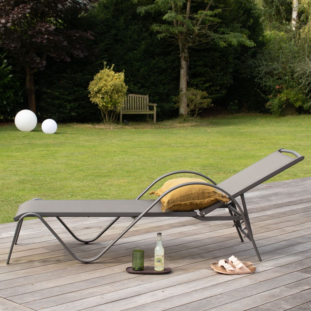 Bain de soleil gris en aluminium multipositions sunset