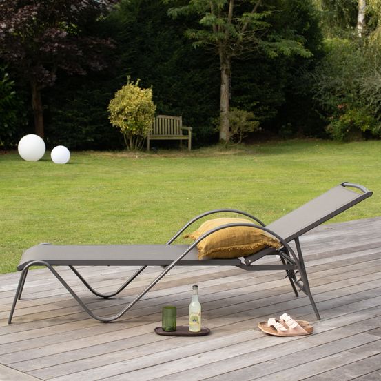 Bain de soleil gris en aluminium multipositions sunset