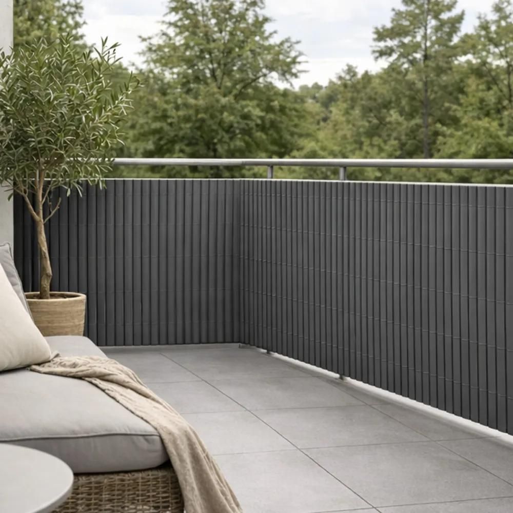 Canisse pvc occultant simple face 1x5m gris - kit de fixation inclus